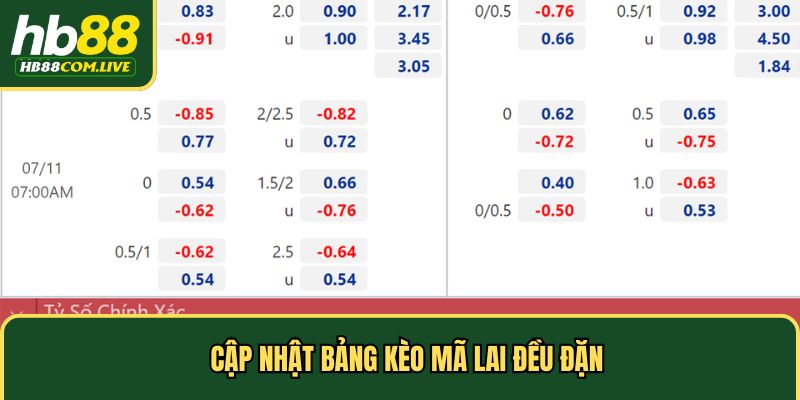 Cập nhật bảng kèo Mã Lai đều đặn